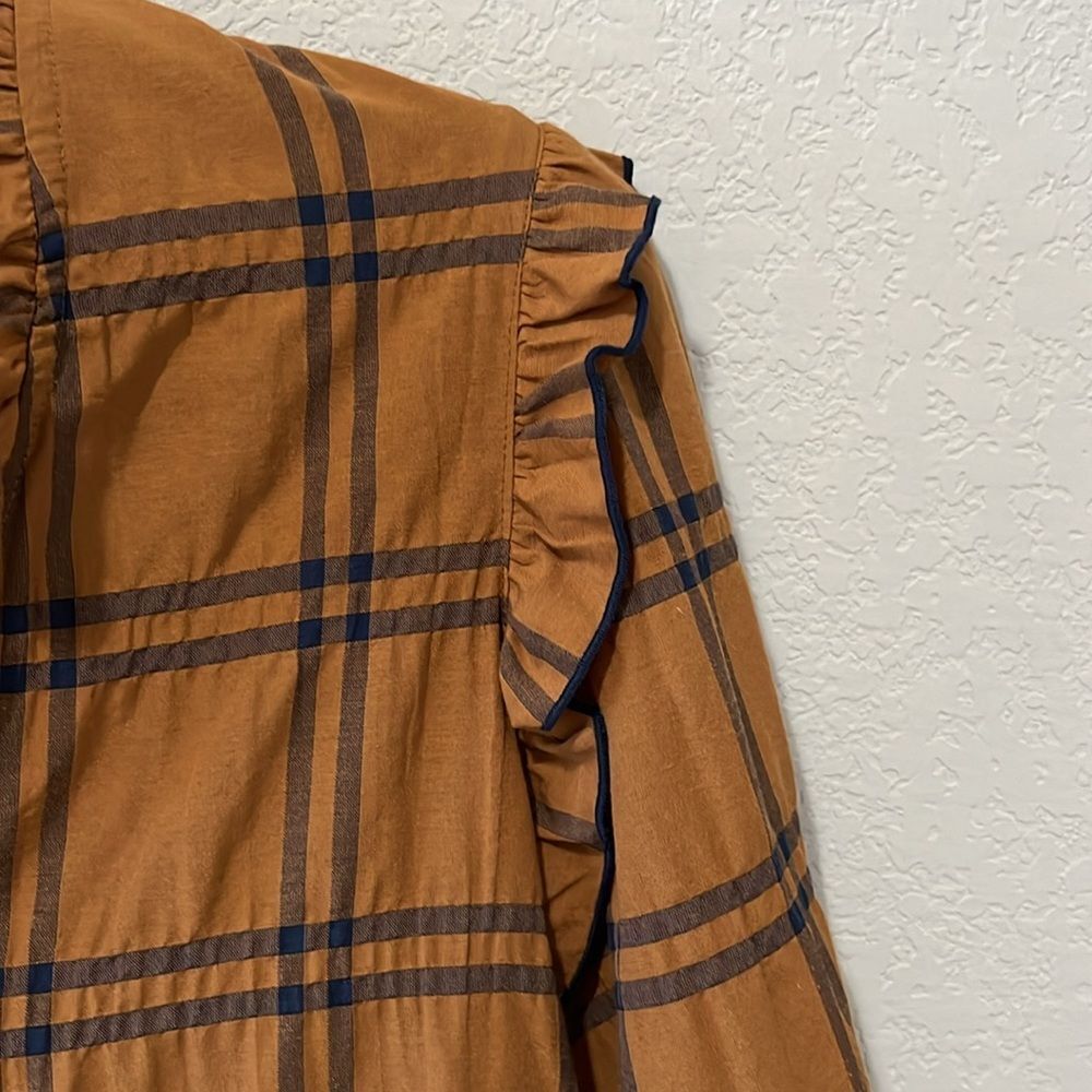 FINLEY Byrdee Long Sleeve Blouse Vicuna Pucker Plaid, Size XS - Picture 8 of 11